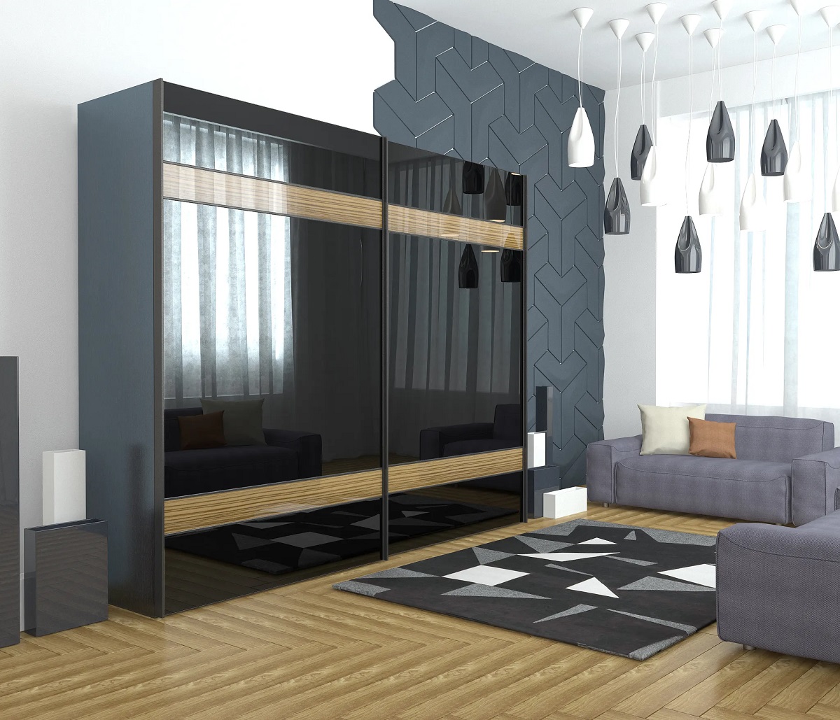 Роникон: Шкаф-купе ЛДСП Металлик Файнлайн антрацит Плёнка чёрная арт 10168, фото 1