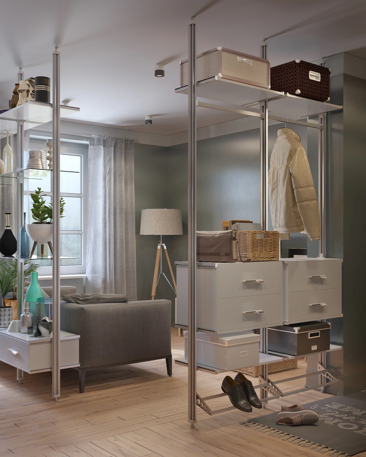 стеллажная система лдсп белый классический стекло чёрное арт 1730 (Стеллажные системы хранения для дома) Вид 2