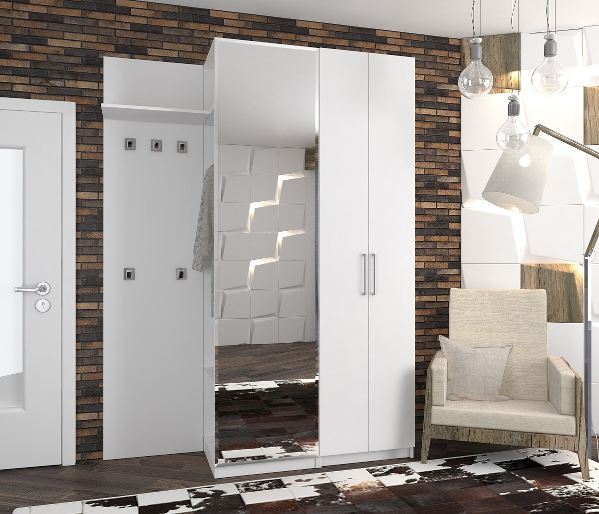 прихожая лдсп белый премиум зеркало серебро арт 3942 (Прихожие под заказ) Вид 1