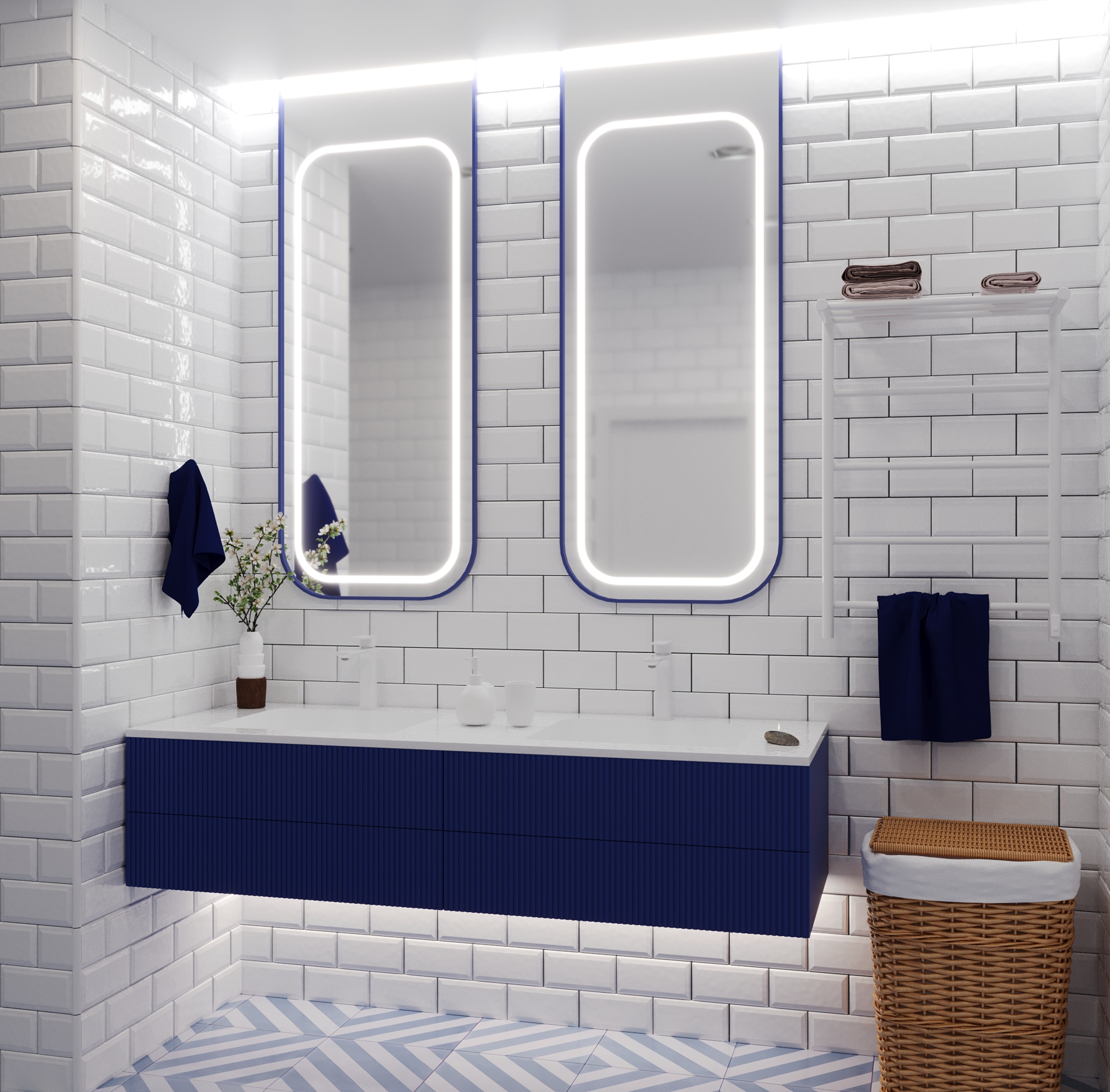 Роникон: Подвесная тумба под раковину на двоих RAL 5003 Синий сапфир арт 5695, фото 1