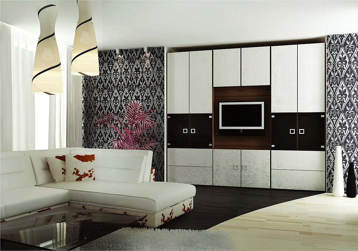 гостиная лдсп белый премиум чёрный арт 615 (Корпусная мебель в гостиную) Вид 1