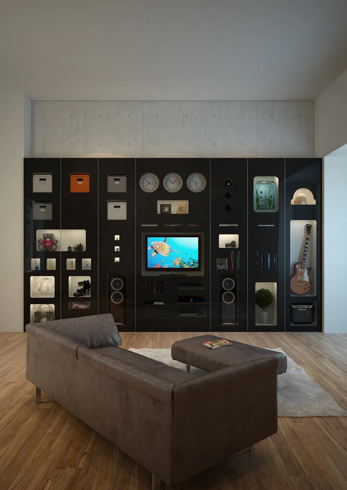 стенка лдсп чёрный арт 7726 (Корпусная мебель в гостиную) Вид 2