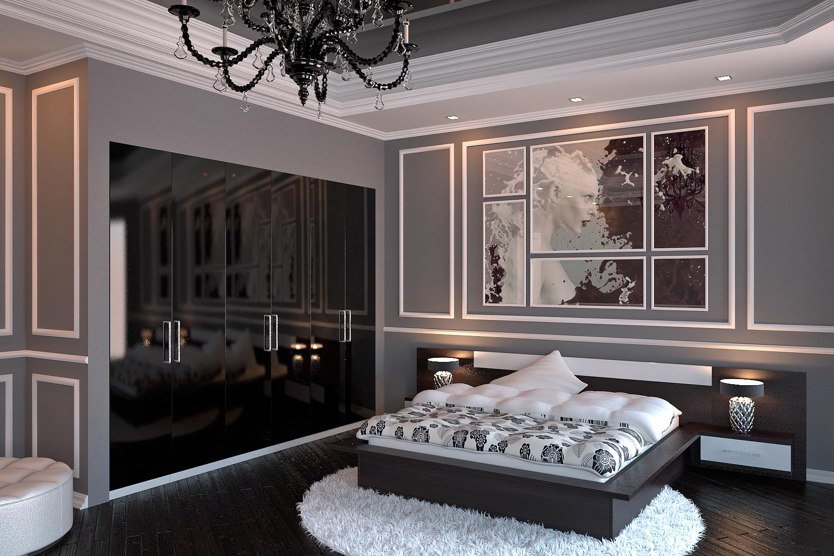 комплект в спальню лдсп чёрный арт 553 (Корпусная мебель в спальню) Вид 1