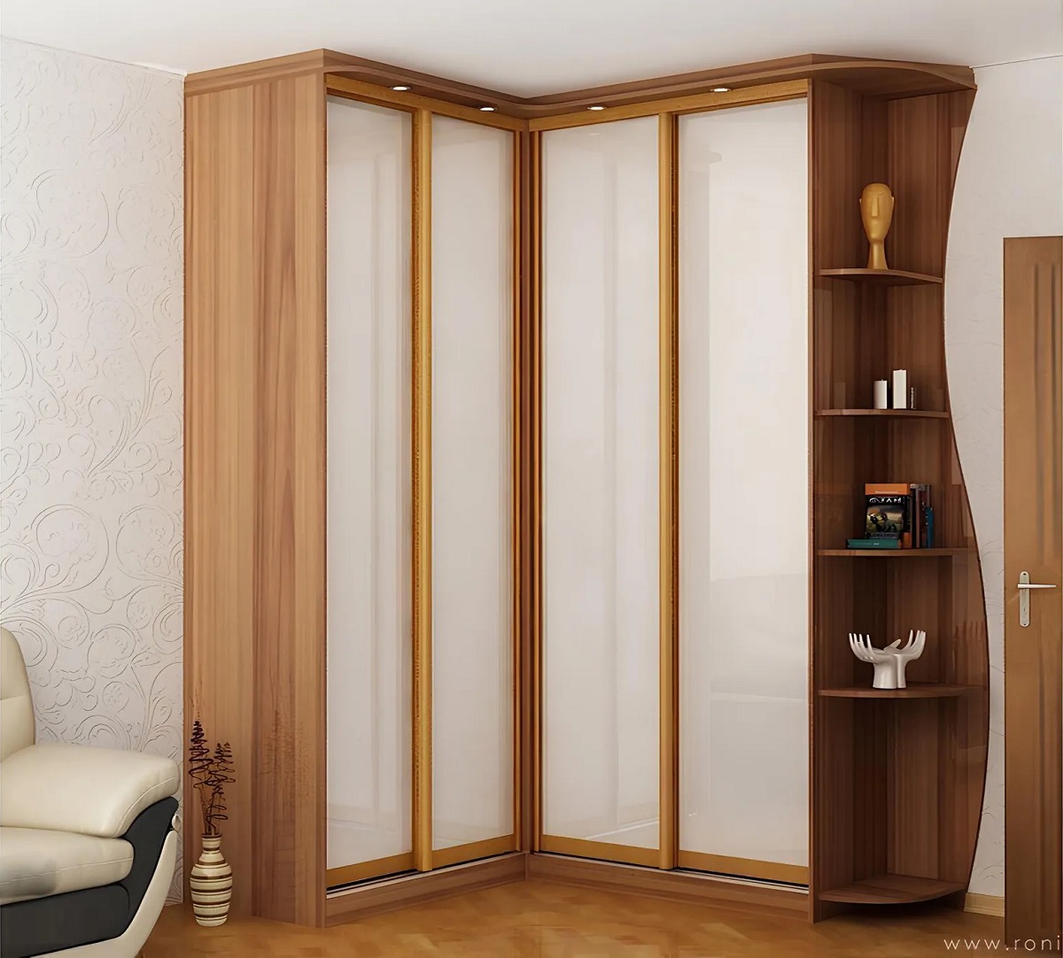 Роникон: Шкаф ЛДСП Дуб Кендал коньяк Стекло бежевое арт 1820, фото 1