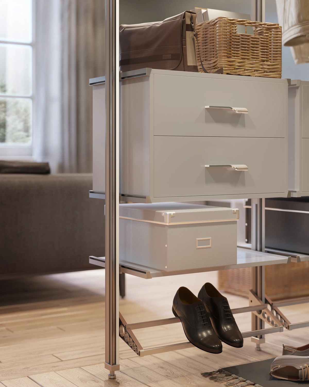 стеллажная система лдсп белый классический стекло чёрное арт 1730 (Стеллажные системы хранения для дома) Вид 3