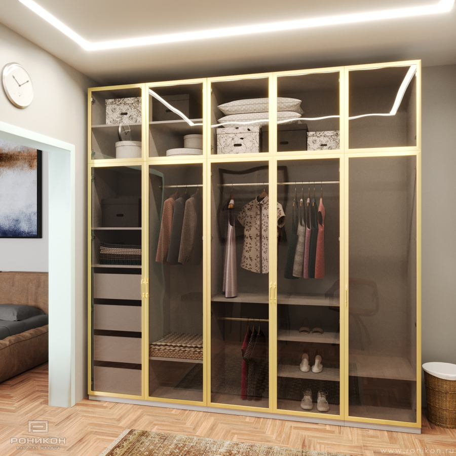 Роникон: Шкаф ЛДСП W990 Белый кристалл / Дымчатое стекло арт 5699, фото 1