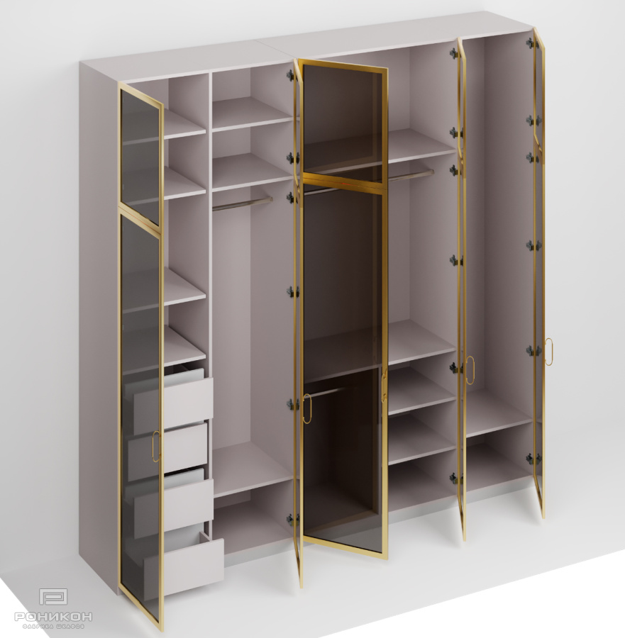 Роникон: Шкаф ЛДСП W990 Белый кристалл / Дымчатое стекло арт 5699, фото 4