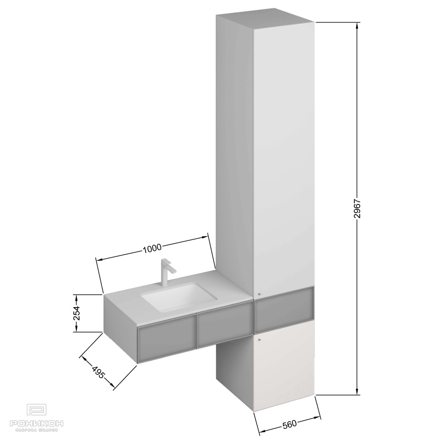 Роникон: Шкаф с тумбой под раковину Акация Шеффилд / Платиновый белый арт 5698, фото 4
