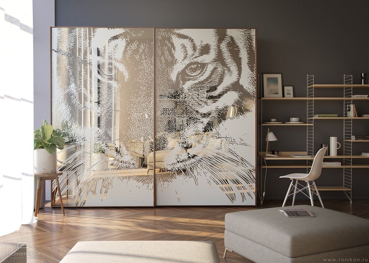 шкаф-купе лдсп розовый антик зеркало с рисунком арт 3998 (Шкафы под заказ) Вид 1