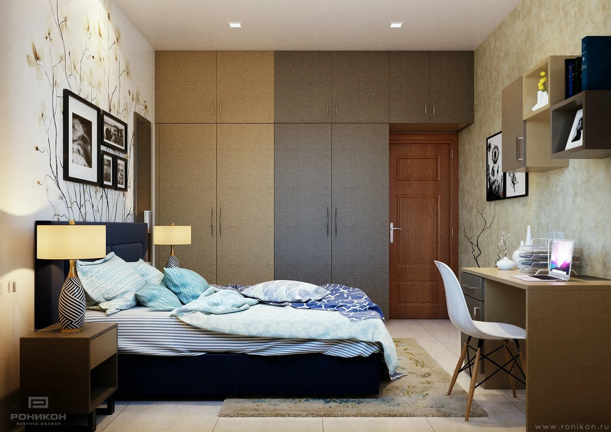 комплект в спальню лдсп фабрик металл антрацит хромикс белый арт 7704 (Корпусная мебель в спальню) Вид 1