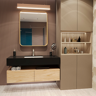 Роникон: Тумба консольная под раковину Акация Лэйклэнд светлая арт 5696, рис 1