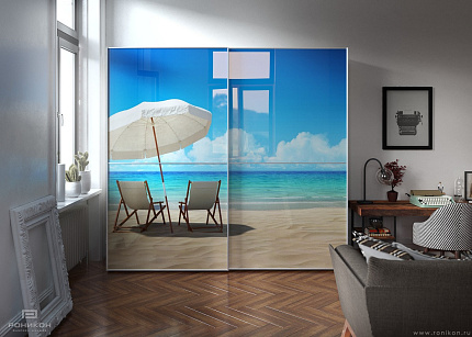 Роникон: Шкаф-купе ЛДСП Белый классический Стекло с фотопечатью арт 10155, рис 1