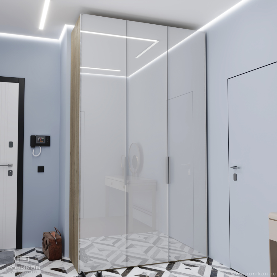 Роникон: Шкаф R004 GS Тёплый серый глянец / H1223 Ясень Севилья арт 5734, фото 1