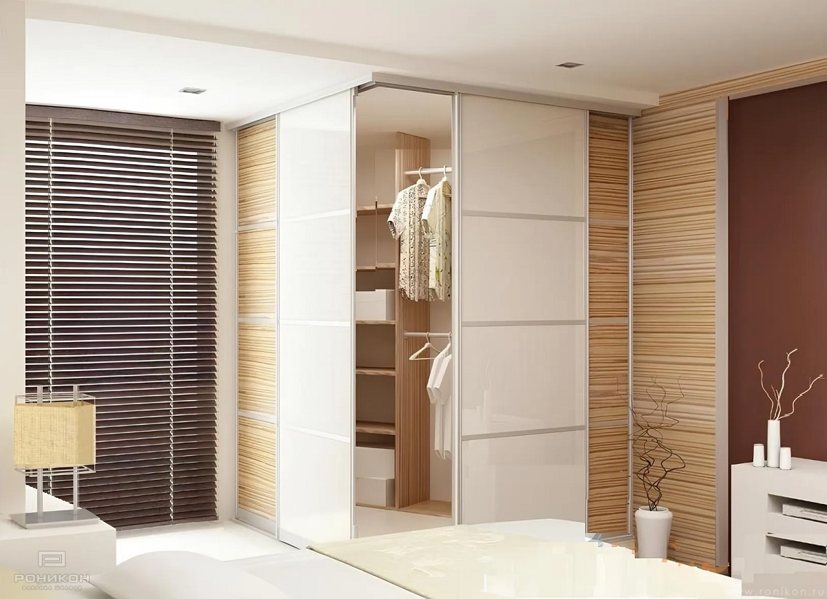 Роникон: Гардеробная ЛДСП Зебрано Стекло белое арт 604, фото 1