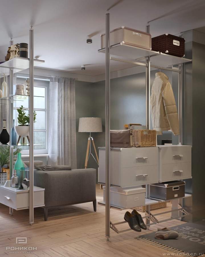 Роникон: Стеллажная система ЛДСП Белый классический Стекло чёрное арт 1730, фото 2