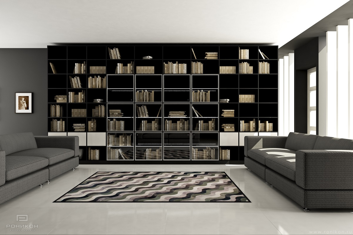 книжный шкаф-стеллаж лдсп чёрный арт 721 (Книжные стеллажи) Вид 1