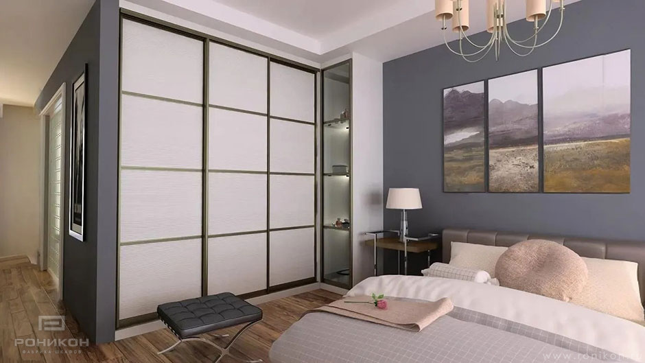 встроенный угловой шкаф лдсп файнлайн белый арт 2009 (Шкафы под заказ) Вид 1