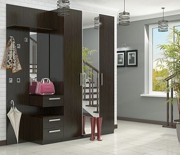 Роникон: Прихожая ЛДСП Металлик Файнлайн антрацит Зеркало серебро арт 3962, рис 1