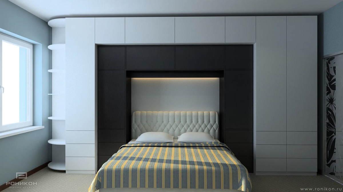 Роникон: Комплект в спальню ЛДСП Белый полярный чёрный арт 5301, фото 1