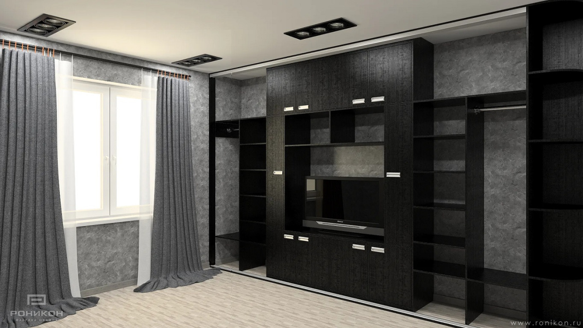 Роникон: Стенка-купе под ТВ Чёрный арт 5403, фото 2