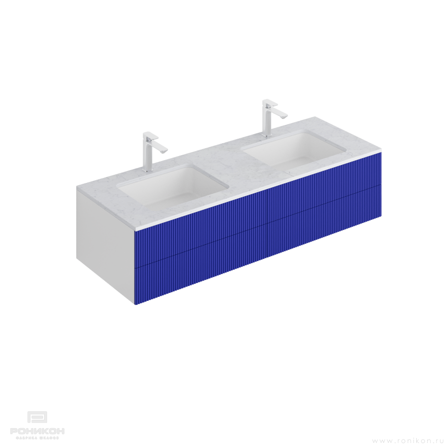 Роникон: Подвесная тумба под раковину на двоих RAL 5003 Синий сапфир арт 5695, фото 2