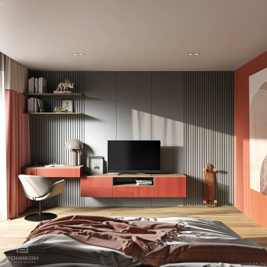 тумба со столом лдсп красный китайский арт 5668 (Корпусная мебель в гостиную) Вид 1