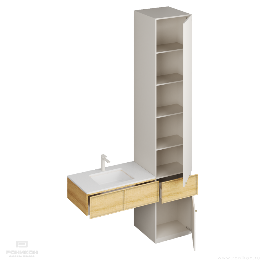 Роникон: Шкаф с тумбой под раковину Акация Шеффилд / Платиновый белый арт 5698, фото 3