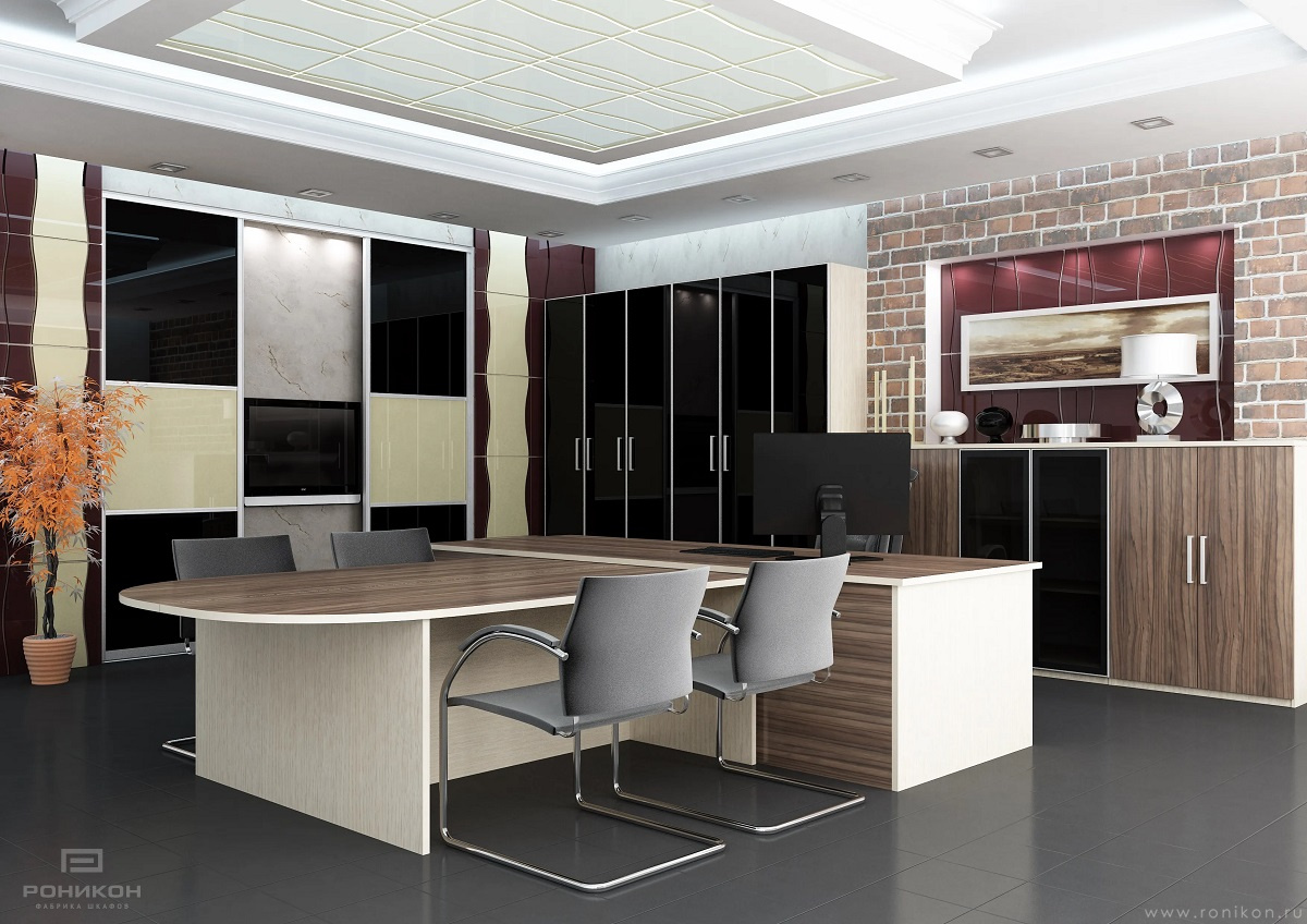 Роникон: Комплект для кабинета Пихта Неброди рустикальная Стекло чёрное арт 696, фото 1