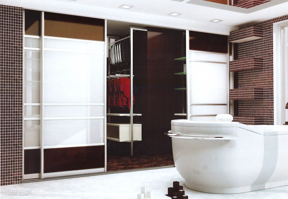 Роникон: Гардеробная ЛДСП Чёрный Стекло Белый премиум арт 599, фото 1