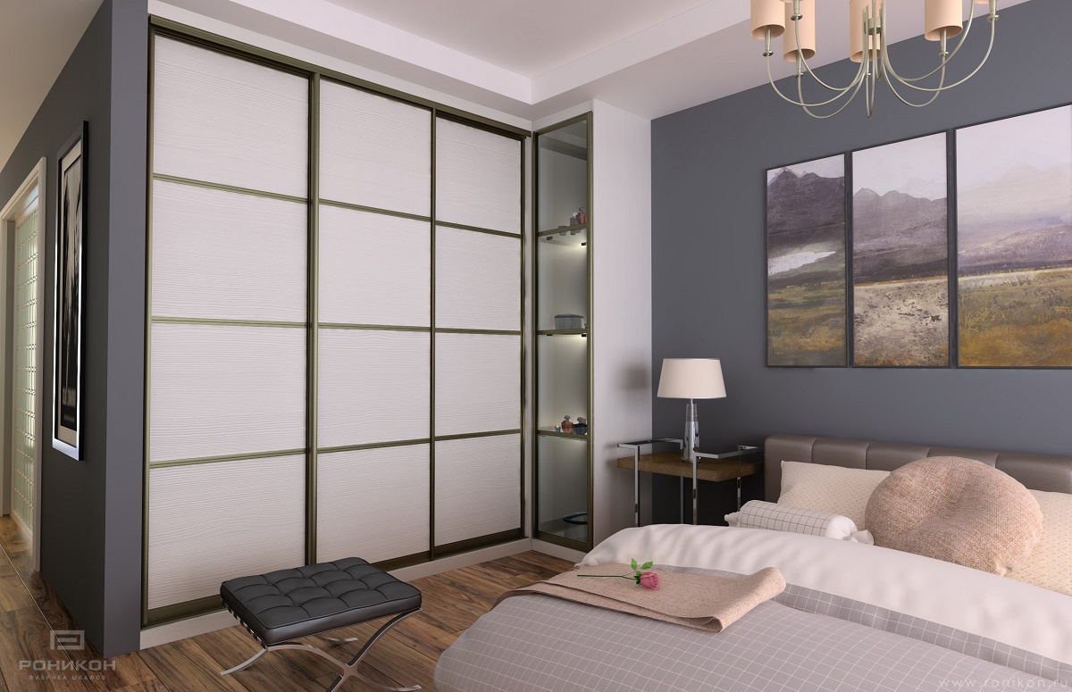 встроенный угловой шкаф лдсп файнлайн белый арт 2009 (Шкафы под заказ) Вид 2