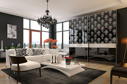 Роникон: Шкаф-купе ЛДСП Чёрный Стекло с фотопечатью арт 10182, рис 1