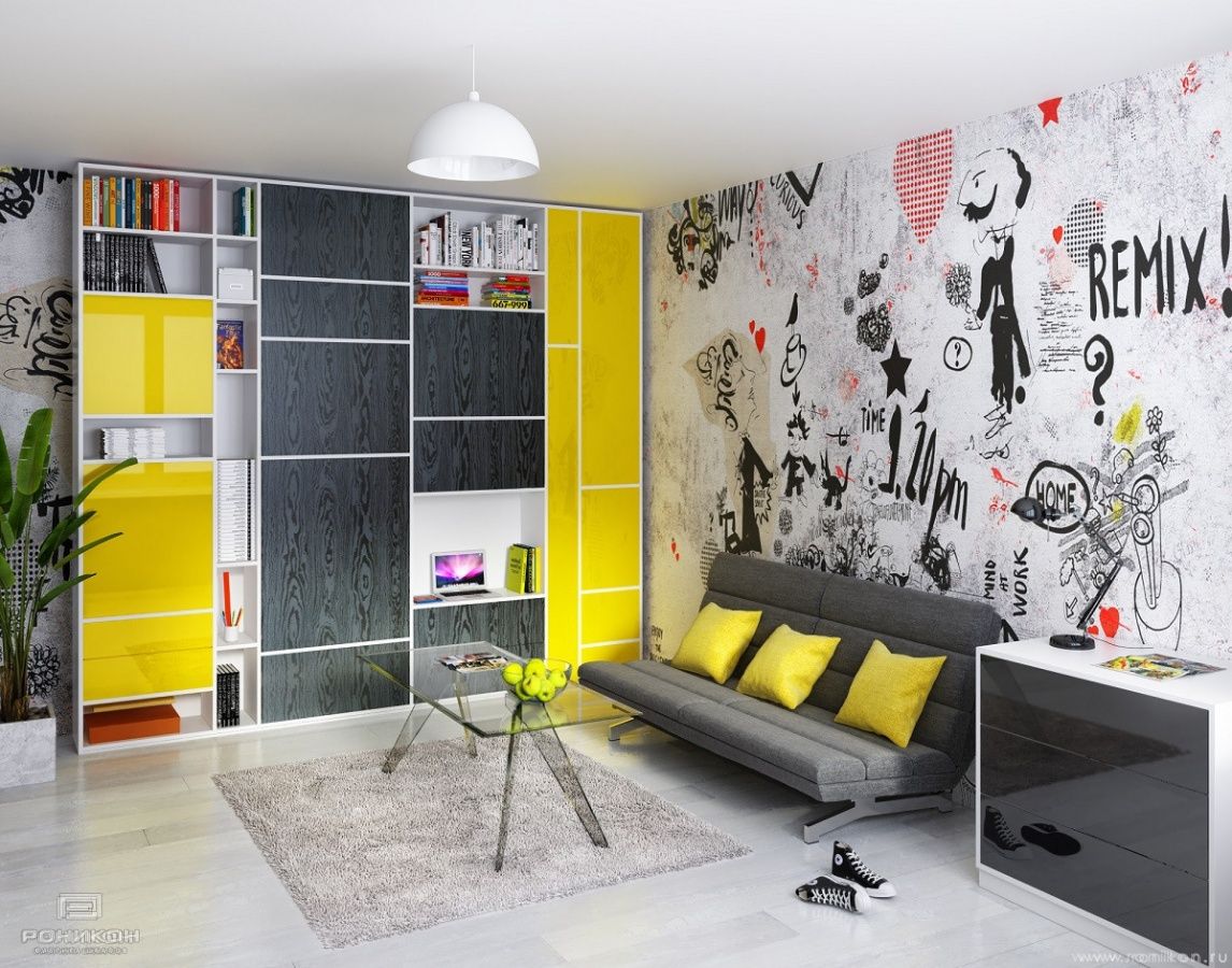 Роникон: Шкаф и тумба ЛДСП Чёрный цитрусовый жёлтый арт 4030, фото 1