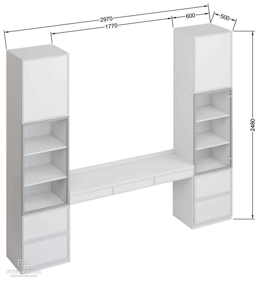 Роникон: Рабочее место с тумбами МДФ эмаль RAL 9006 Железный блеск арт 5731, фото 4