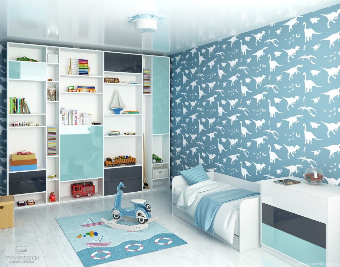 стеллаж и тумба лдсп аква голубой белый премиум арт 4027 (Детские комнаты) Вид 1