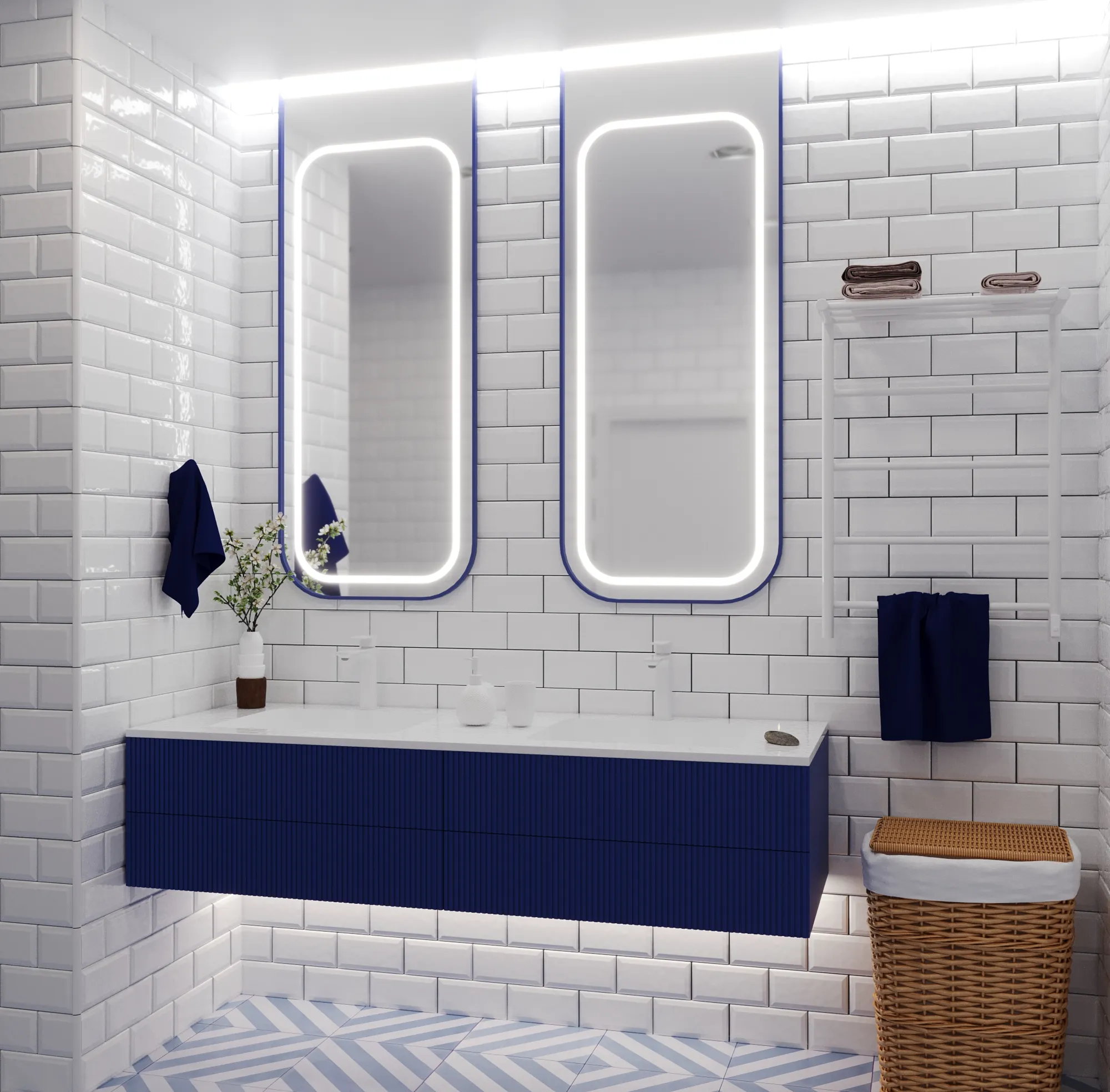 Роникон: Подвесная тумба под раковину на двоих RAL 5003 Синий сапфир арт 5695, фото 1