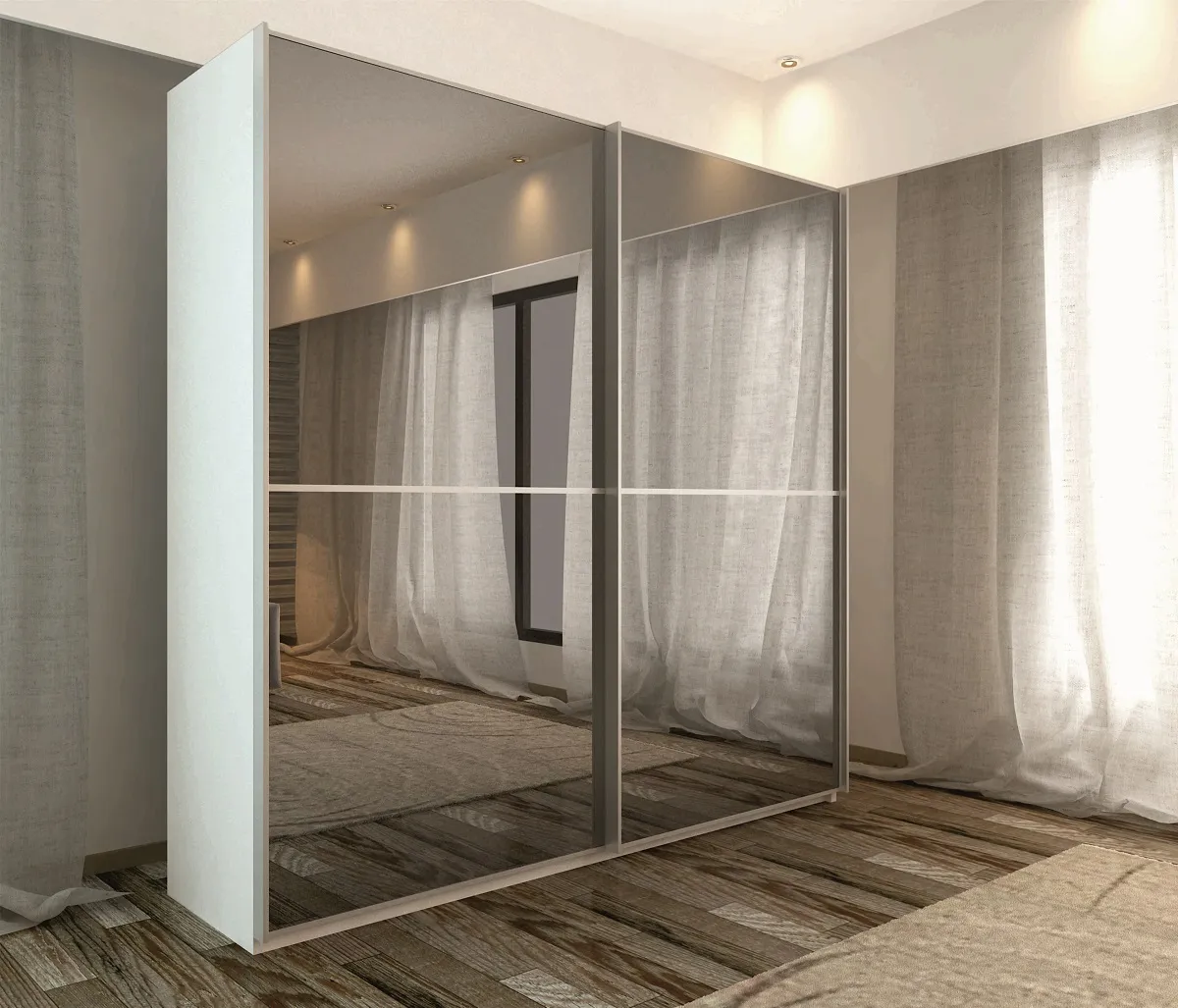 Роникон: Шкаф-купе ЛДСП Клён сахарный шампань Зеркало серебро арт 10178, фото 1