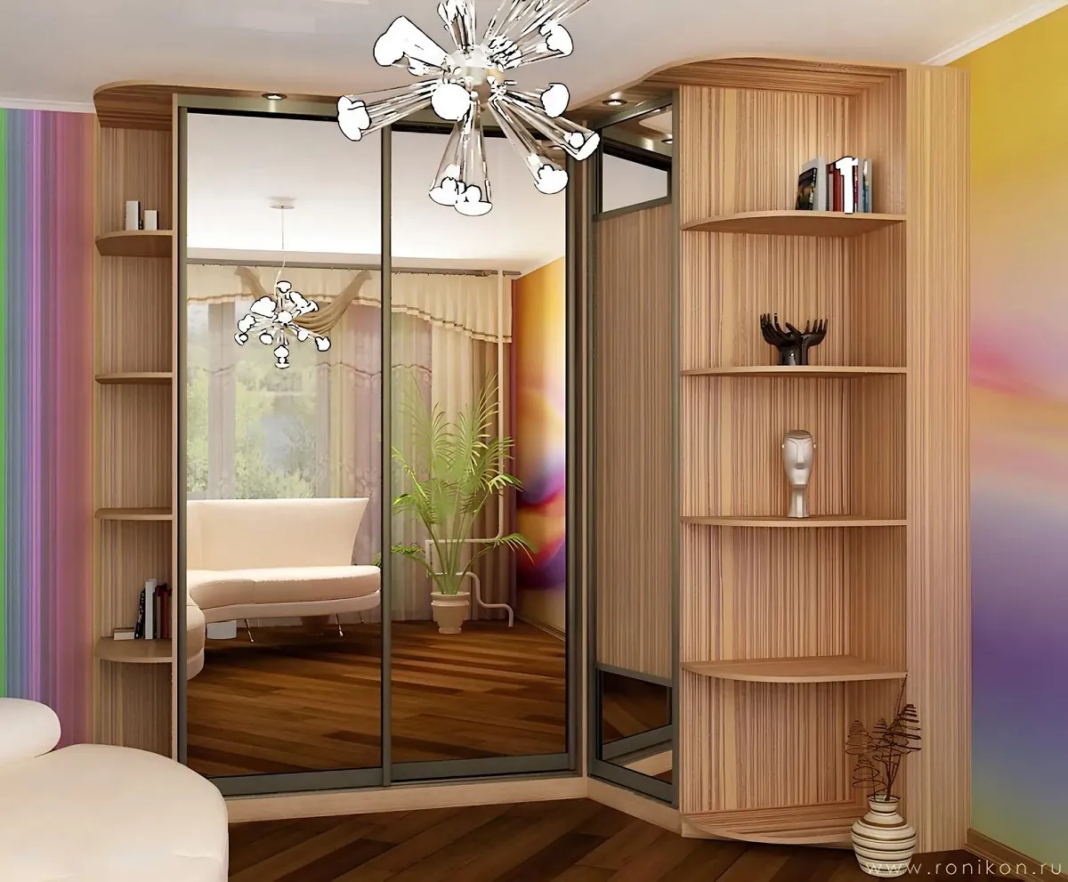 Роникон: Шкаф ЛДСП Вишня Локарно Зеркало серебро арт 1846, фото 1