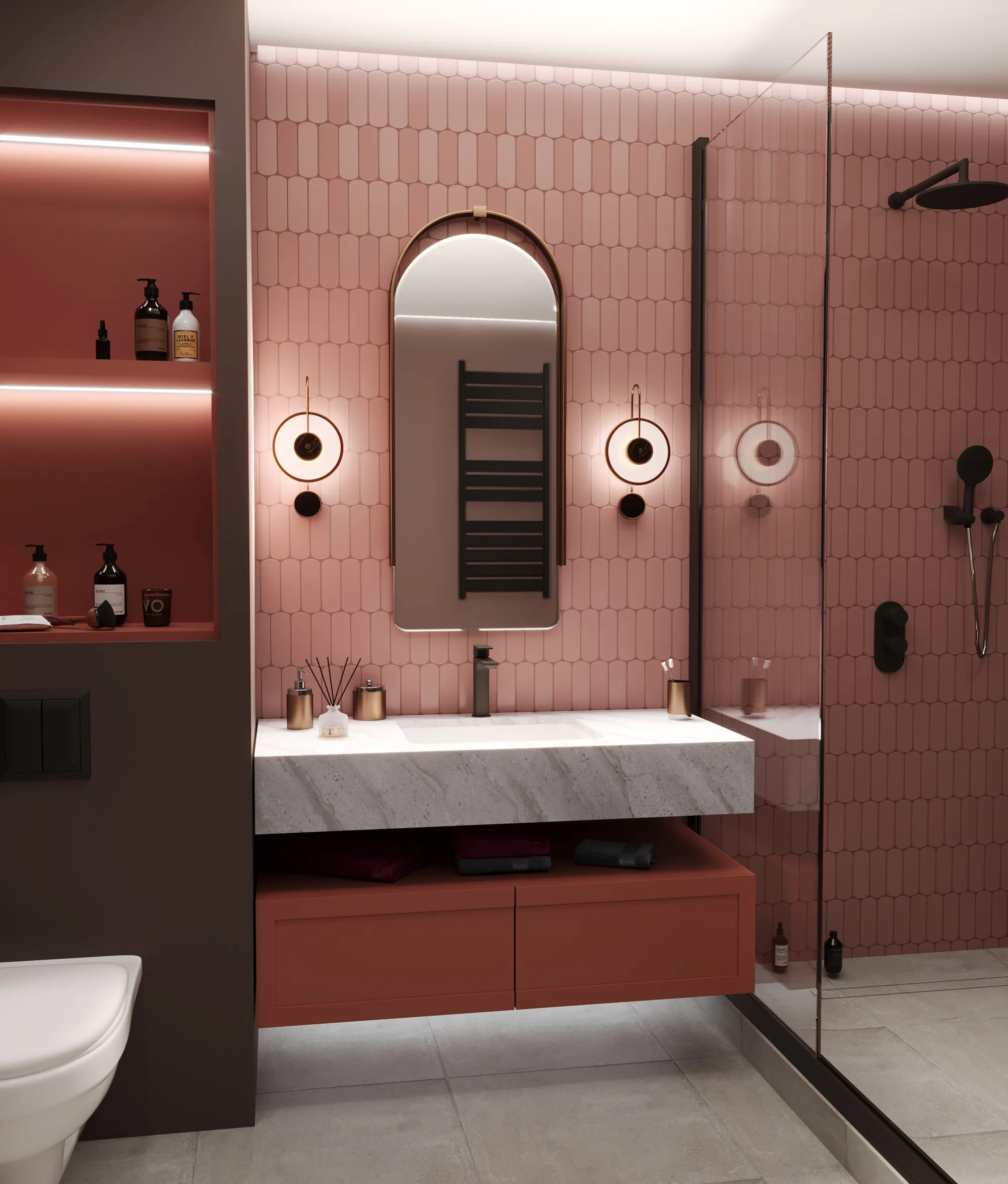 Роникон: Тумба консольная под раковину RAL 3014 Античный красный арт 5697, фото 1