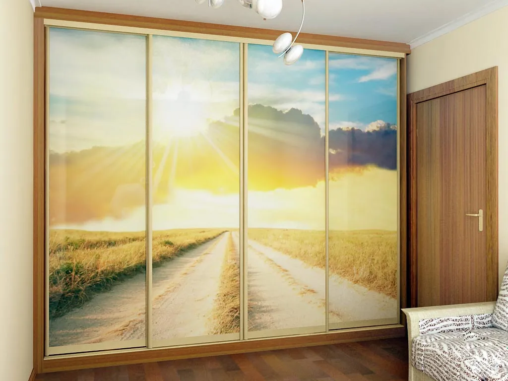 шкаф лдсп дуб корбридж стекло плёнка с рисунком арт 10037 (Интерьерная фотопечать на шкафах купе) Вид 1