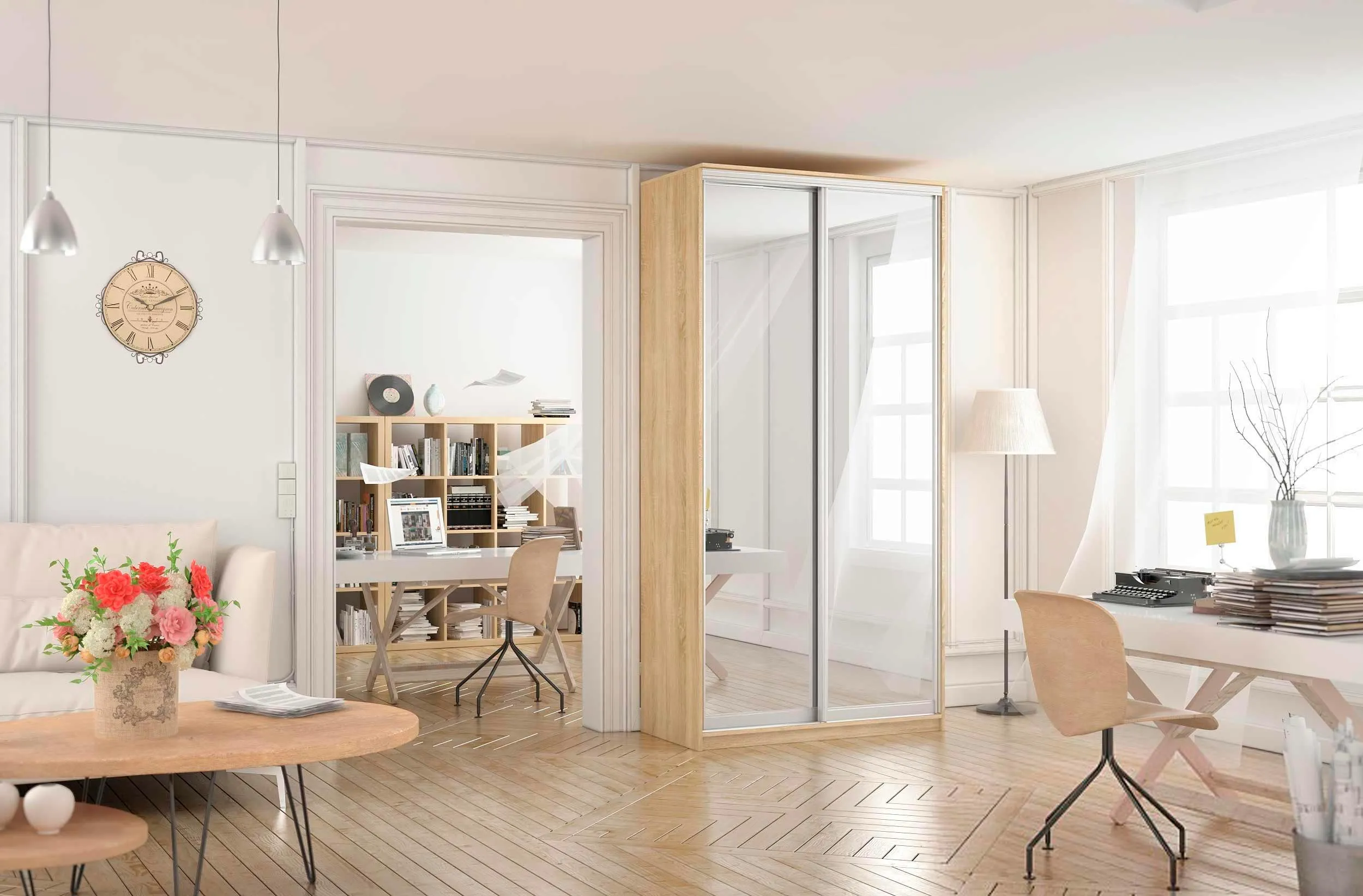 шкаф-купе престиж эко 120х240х60 см арт 4090 Дуб Сонома, двери Зеркало Вид 1