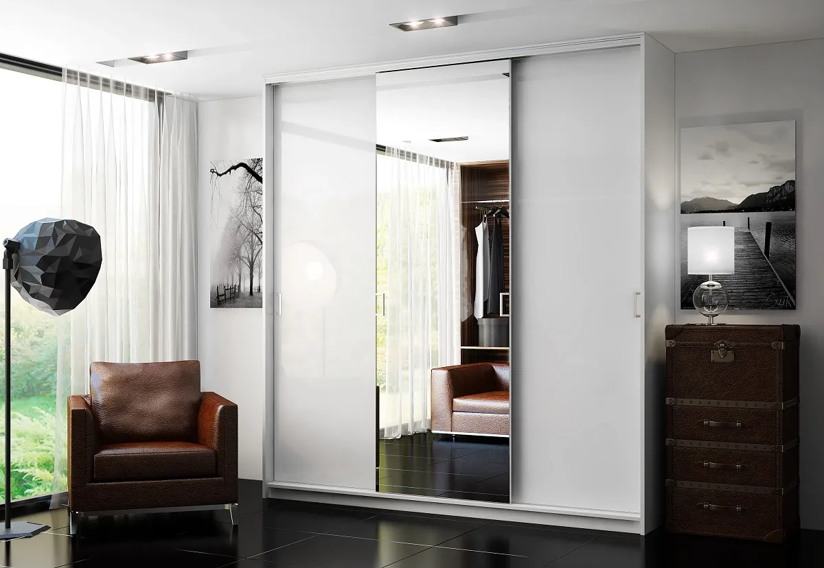 Роникон: Шкаф-купе ЛДСП Файнлайн белый Зеркало серебро арт 875, фото 1