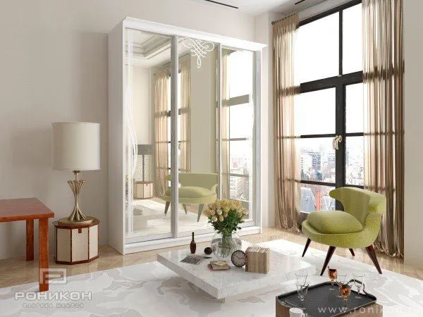 шкаф-купе престиж арт 819 Белый, двери Зеркало ЛДСП Вид 5