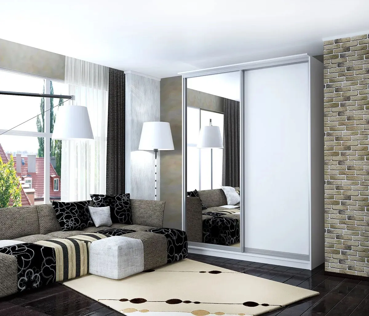 шкаф-купе престиж арт 3359 Белый, двери Зеркало Вид 1