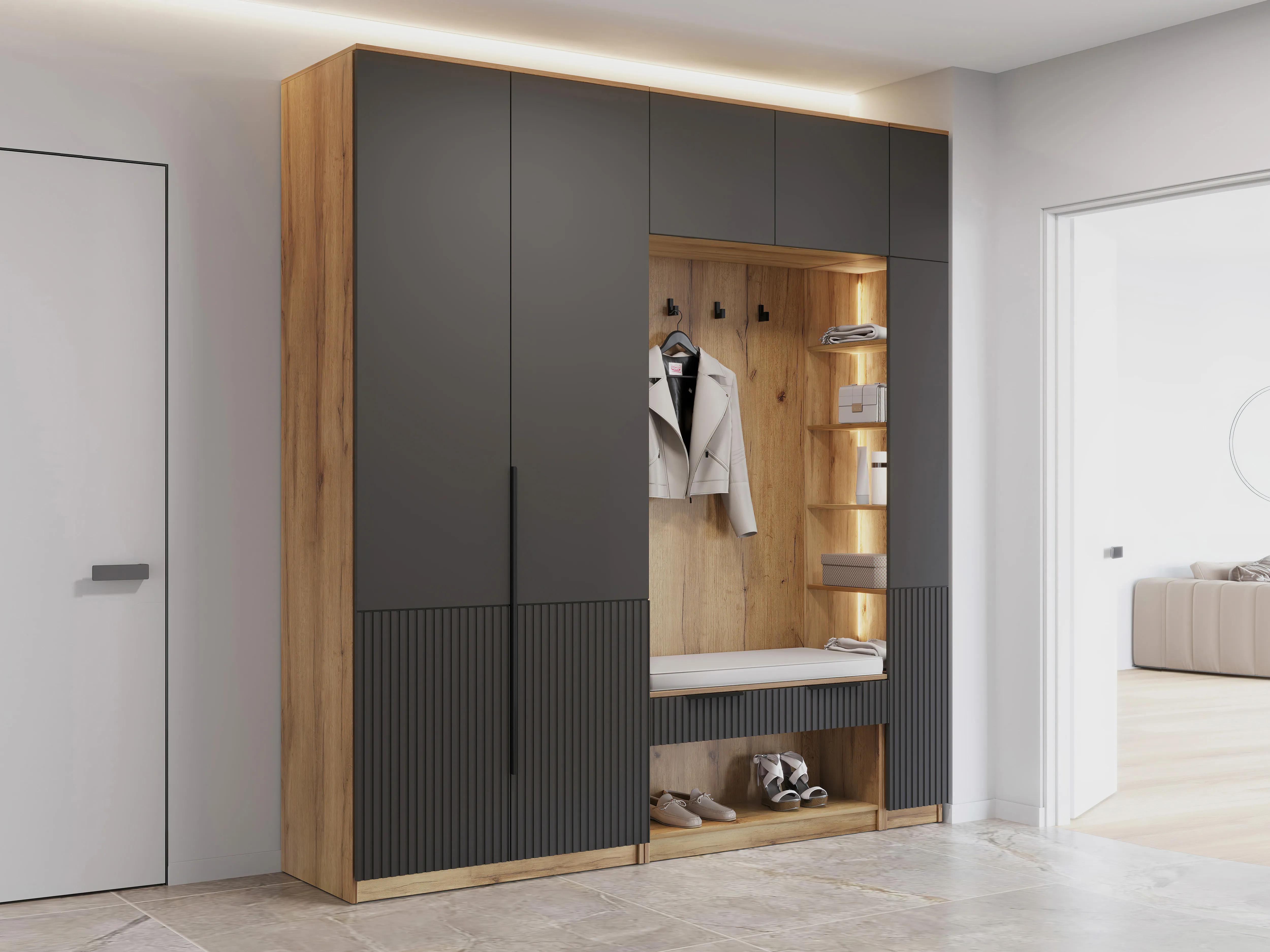 прихожая стефани-3 205х240х42 арт 6009 , двери МДФ Вид 1