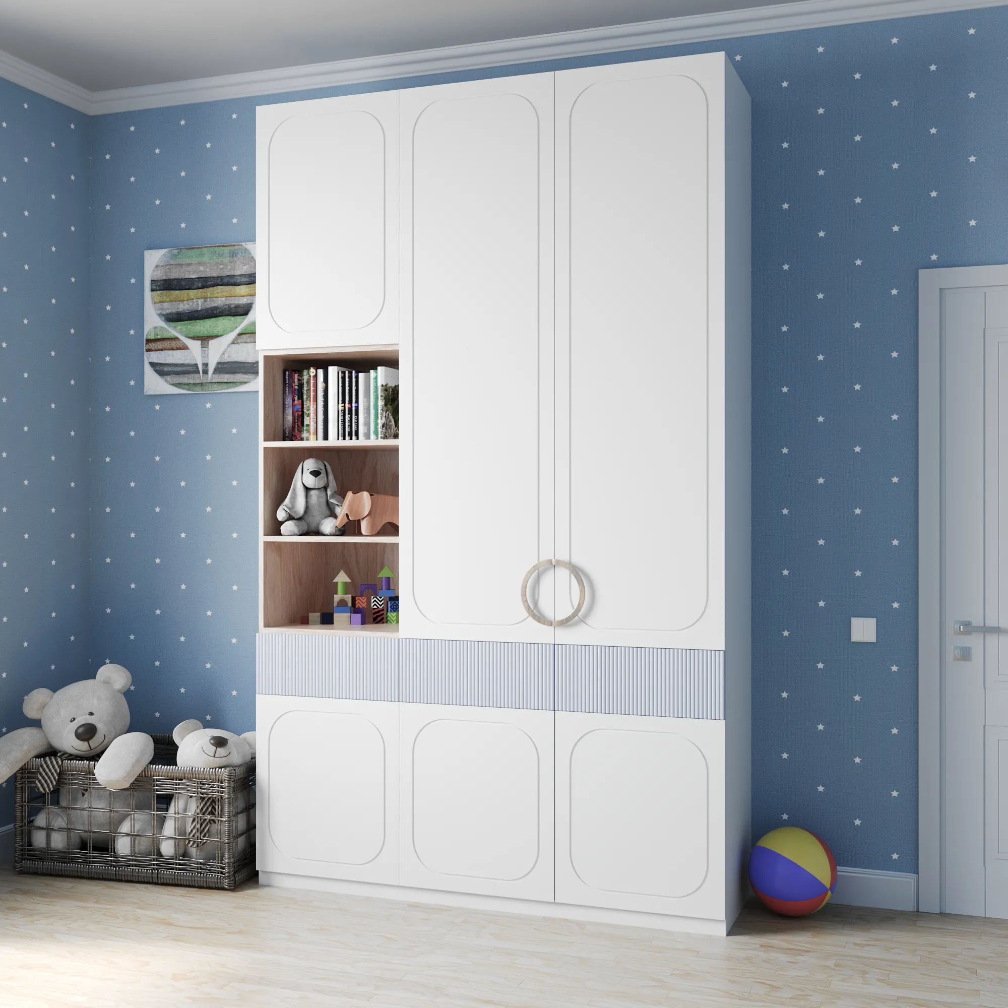 шкаф мдф эмаль ral 9018 папирусно-белый арт 5732 (Детские комнаты) Вид 1