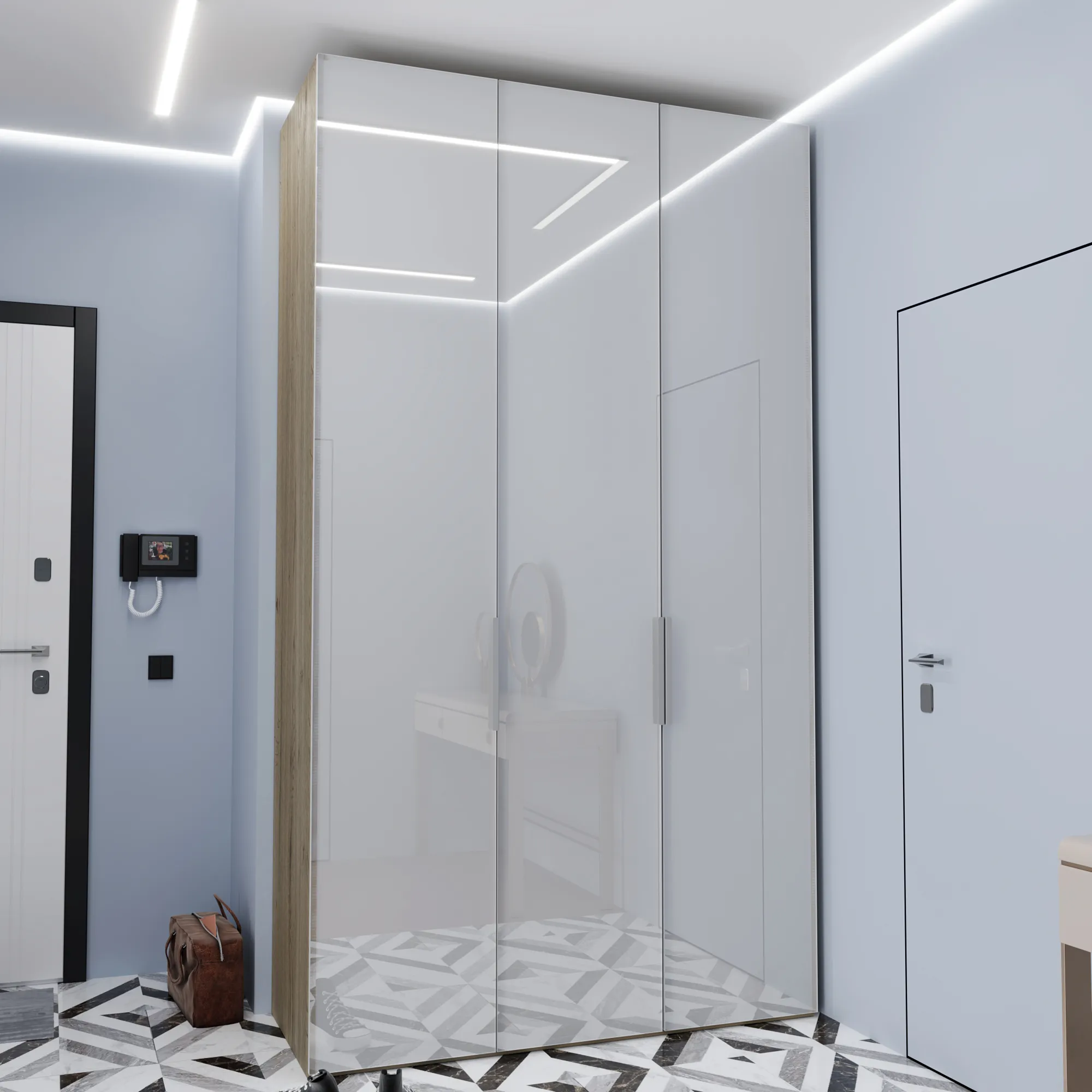 Роникон: Шкаф R004 GS Тёплый серый глянец / H1223 Ясень Севилья арт 5734, фото 1