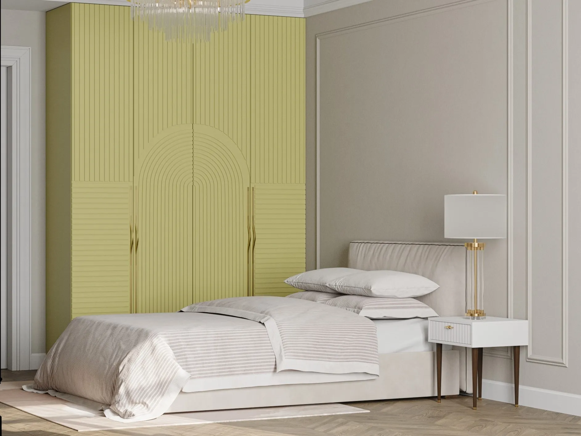 шкаф-гармошка мдф бледно-зелёный арт 5736 (Распашные шкафы на заказ) Вид 1