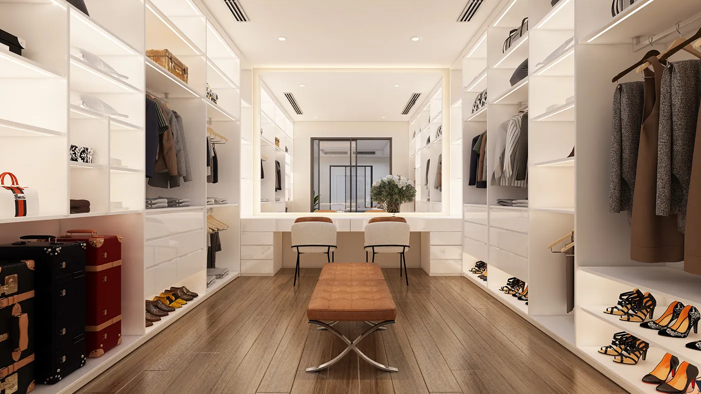 гардеробные стеллажи лдсп белый классический арт 5605 (Гардеробные комнаты) Вид 1