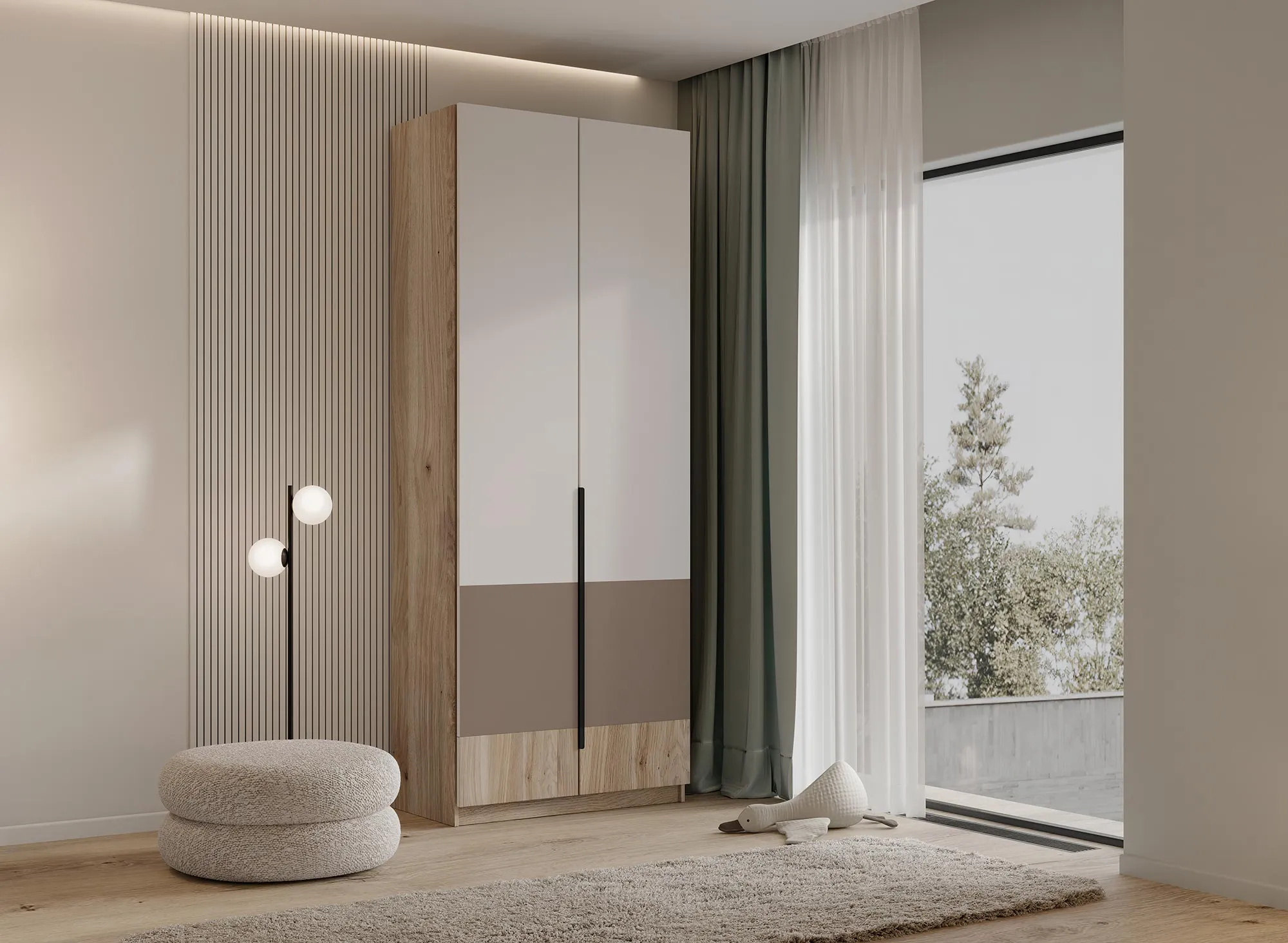 шкаф стелла 204/3 для белья 100х240х57 арт 6045 , двери ЛДСП Вид 1