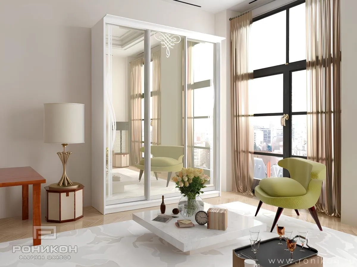 шкаф-купе престиж арт 819 Белый, двери Зеркало ЛДСП Вид 1